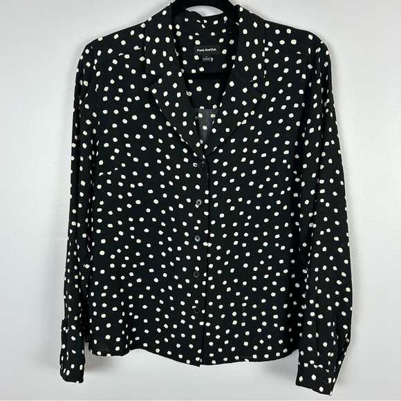 Frank And Oak Black Polka Dot Button-Up Blouse Size Medium - Picture 2 of 9